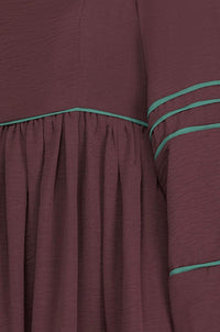 SHE + SKY Long Sleeve Dress With Contrast Binding Detail Smocked Back in cocoa - women's dress - alternate view