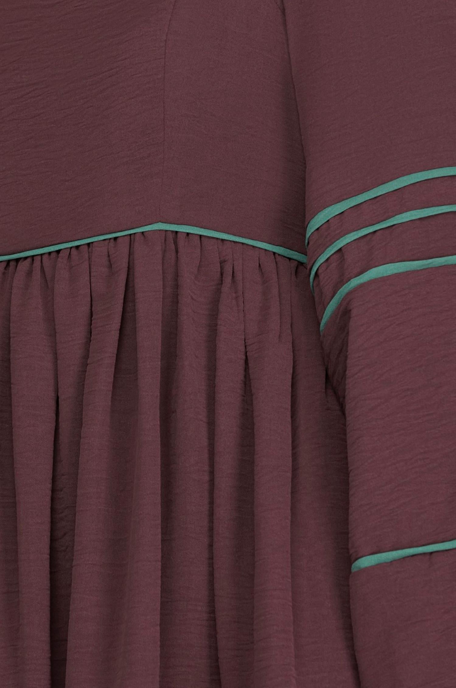SHE + SKY Long Sleeve Dress With Contrast Binding Detail Smocked Back in cocoa - women's dress - alternate view