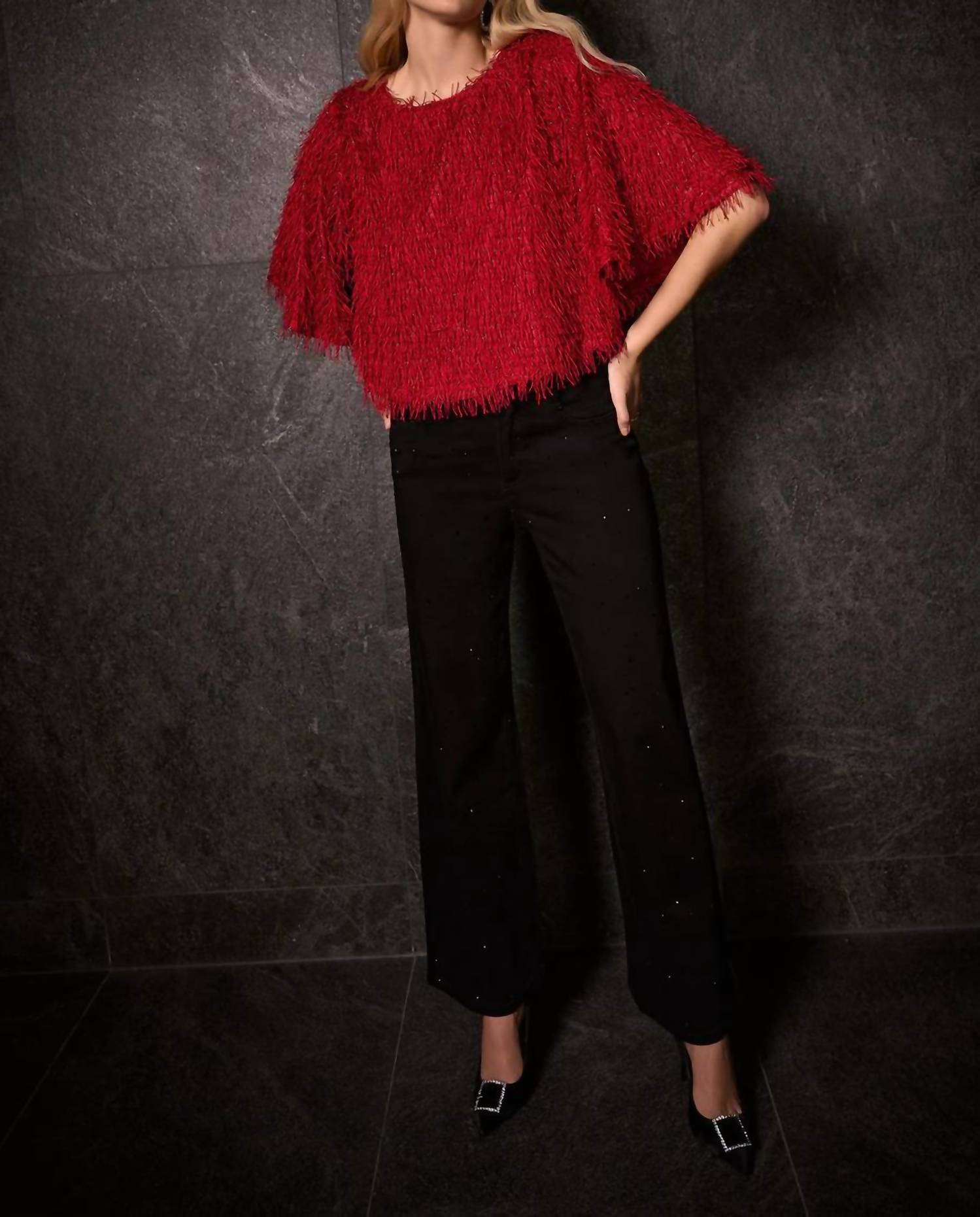Joseph Ribkoff - Fringe Short Sleeves Top