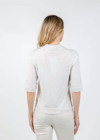 Kinross - Cashmere Crystal Button Elbow Sleeve Polo Top