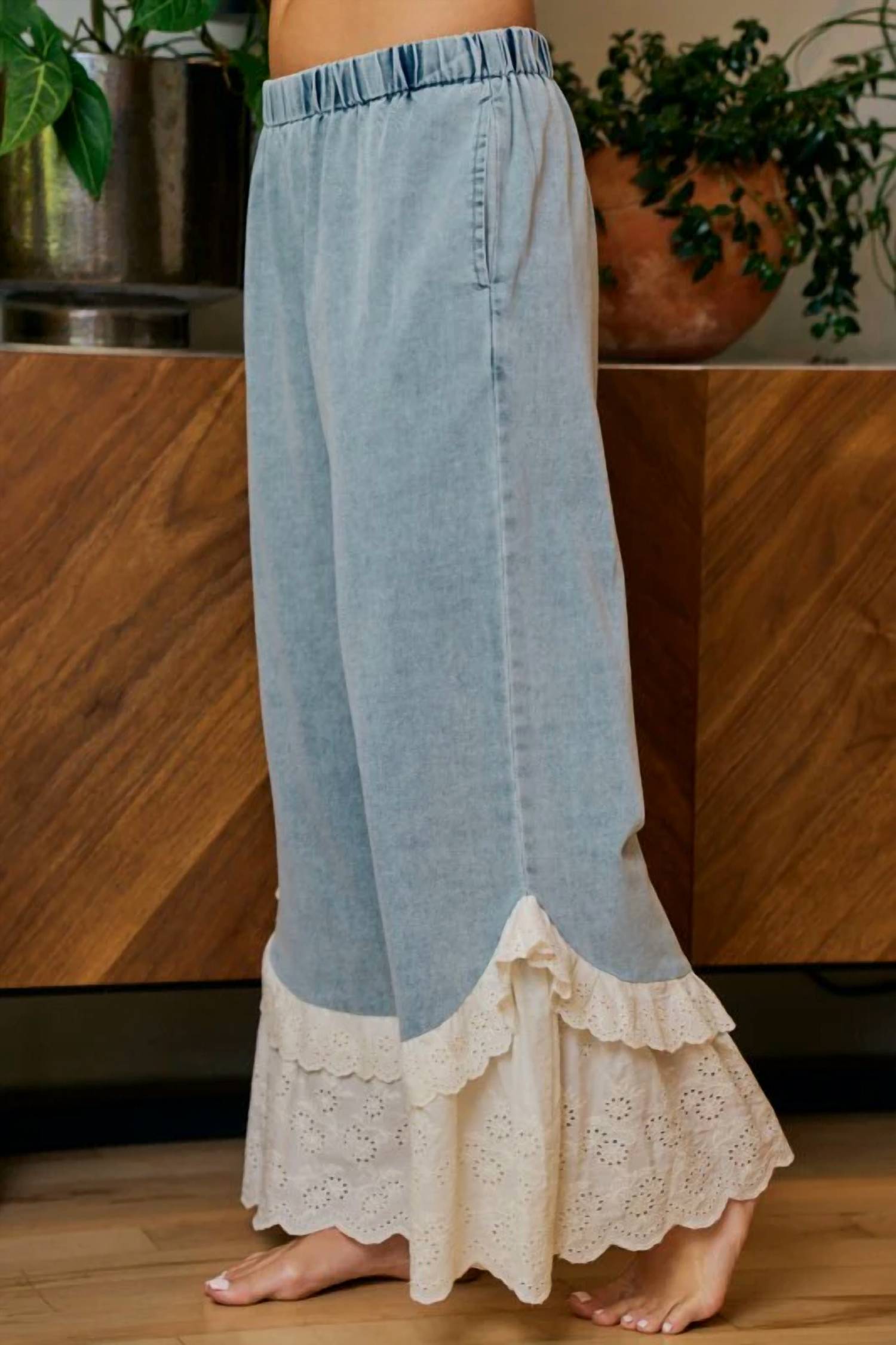 Bibi - Ruffle Lace Hem Pants