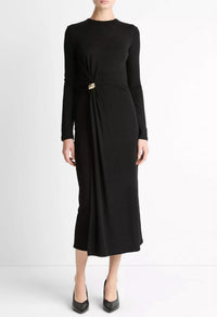 Vince - Cinched-waist Wool-blend Long-sleeve Dress
