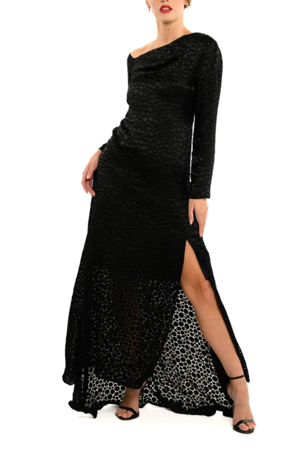 Cenia - Asymmetrical Shoulder Evening Maxi Dress