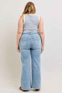 Judy Blue - Mid Rise Retro Fold-over Waistband Wide Leg Jeans