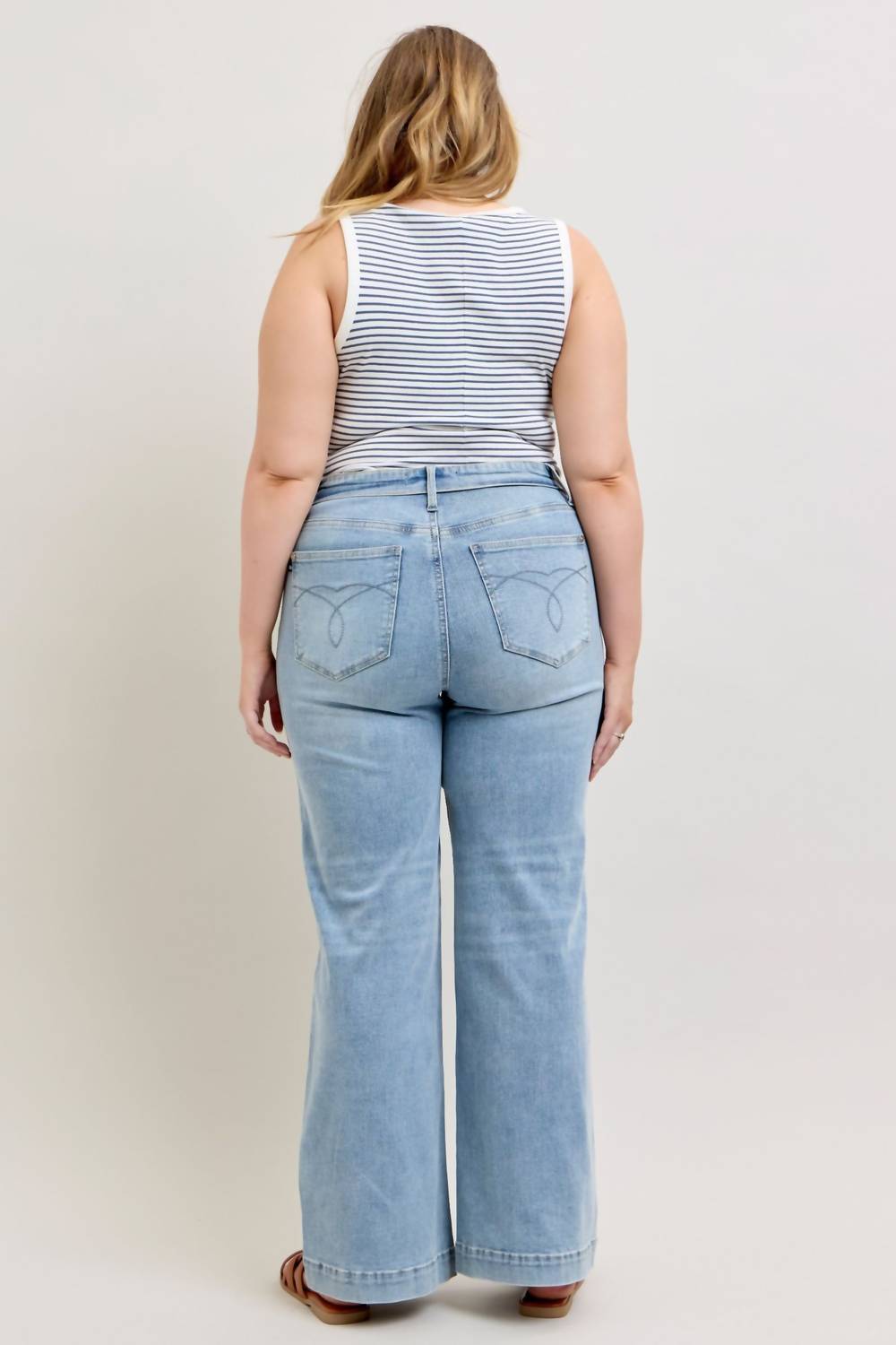 Judy Blue - Mid Rise Retro Fold-over Waistband Wide Leg Jeans