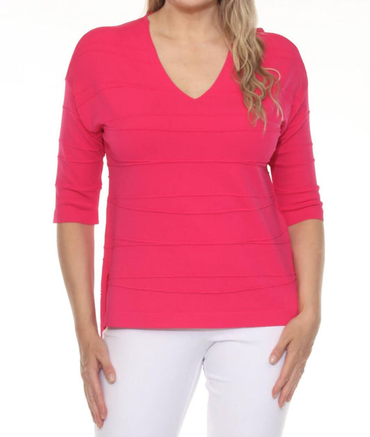 Joseph Ribkoff - Textured Stripe V-neck 3/4 Sleeve Knit Top