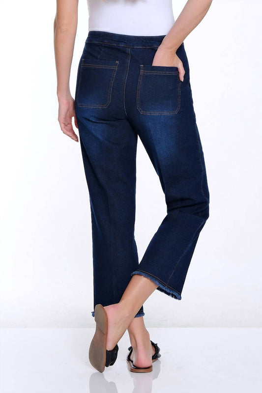 Multiples - Pull On Elastic Waist Fringe Hem Crop Pants