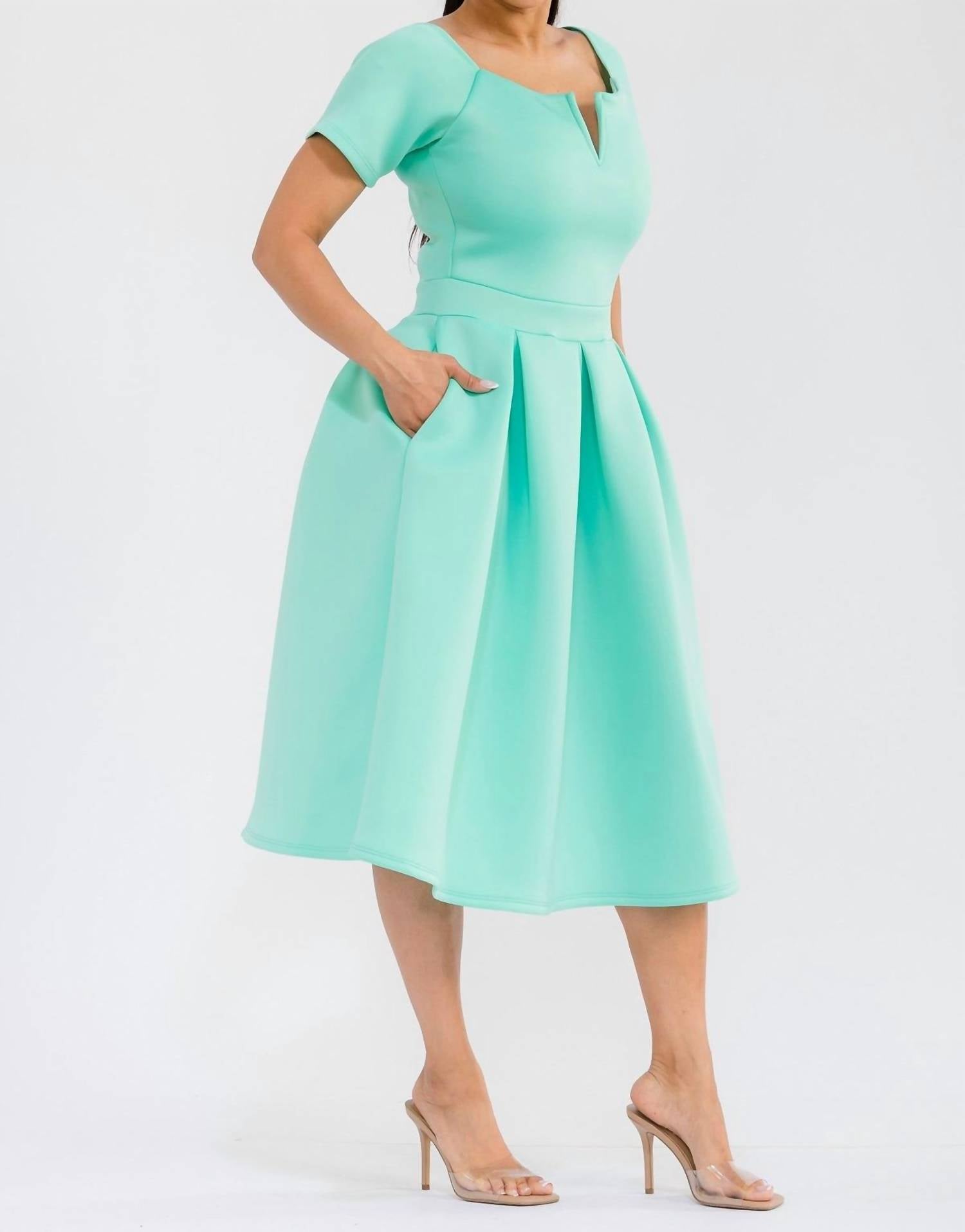 Karen T Design Pleated Midi Dress in green - women's dress - view 4