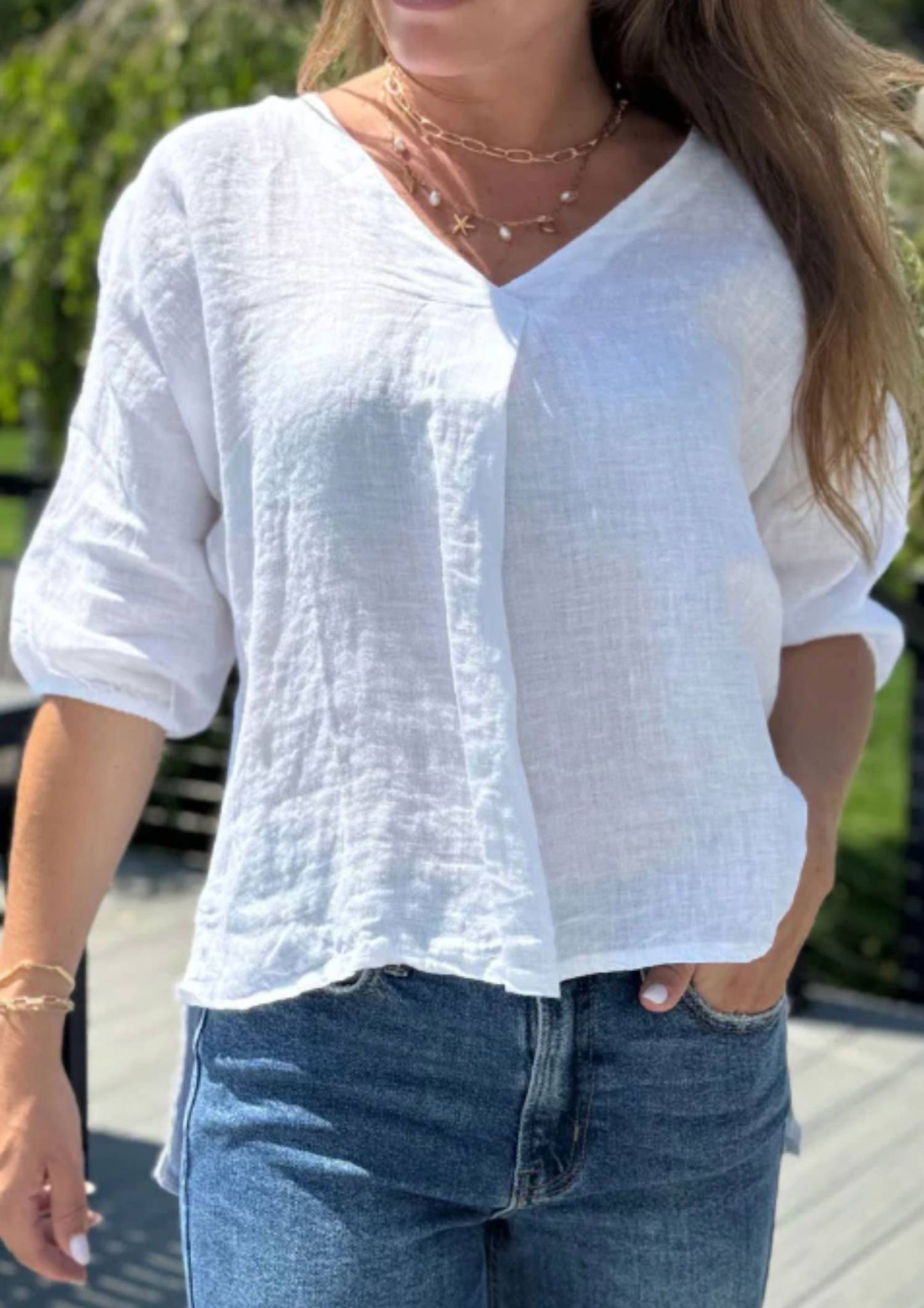 Made In Italy - Courtney Linen Elbow Sleeve Top