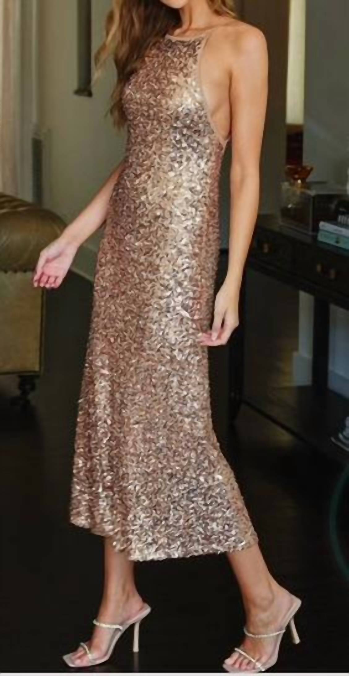 Dress Forum - Sequined Soft Tie Halter Neck Maxi Cocktail Party Dress