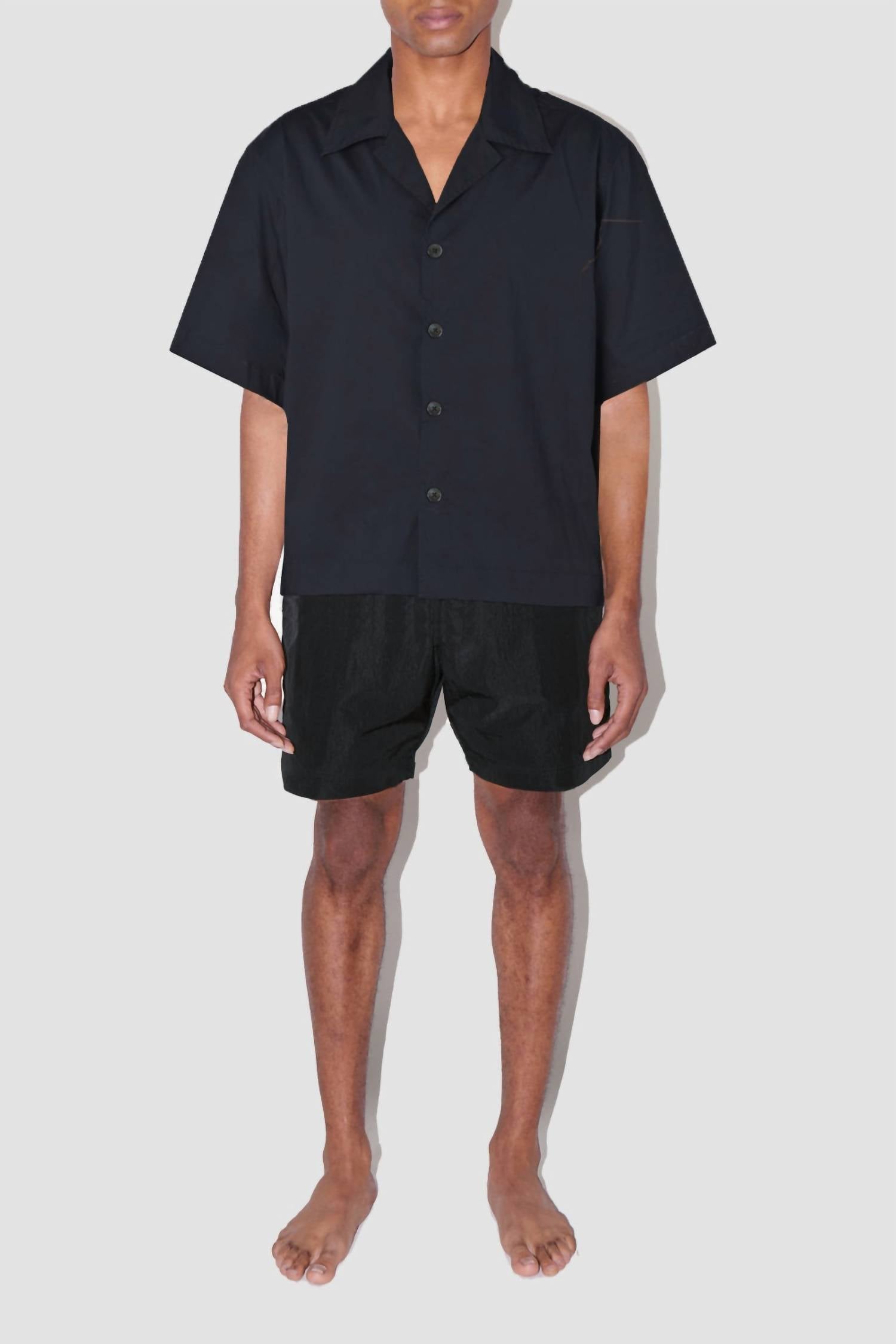 True Tribe Men's Saulo Cuban Shirt in smooth weave black - men's shirt