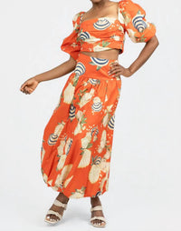 Dress To - Coral Sea Shell Print Bubble Maxi Skirt