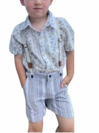 Me & Henry - Boy's Captain Herringbone Shorts With Removable Suspenders