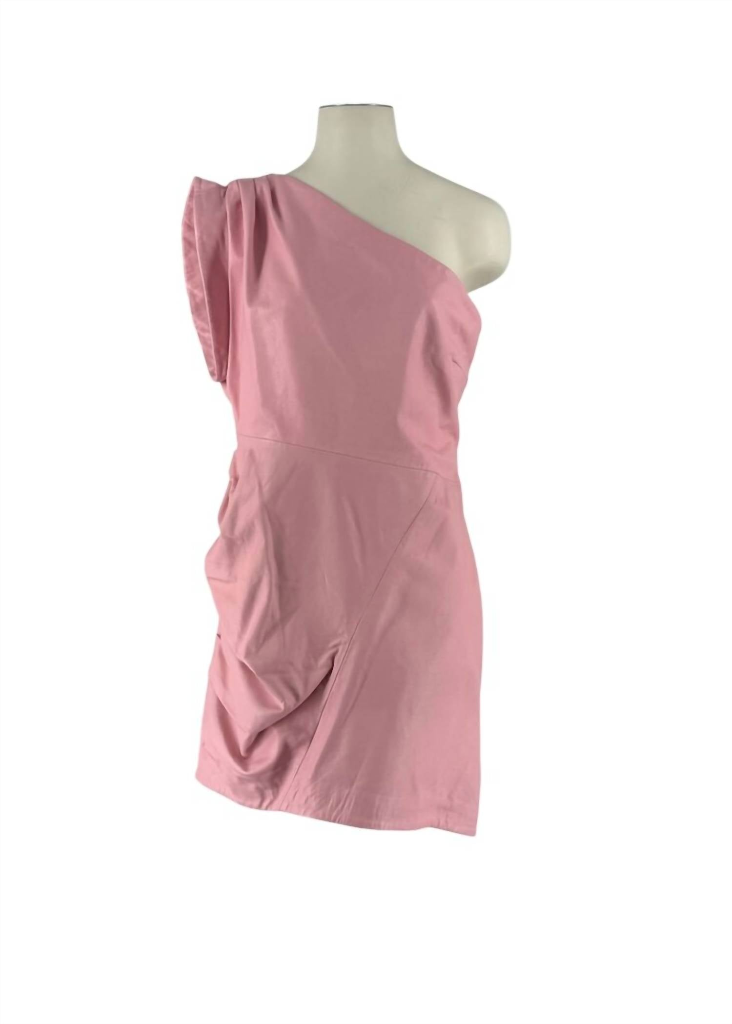 LAMARQUE Corey One Shoulder Leather Mini Dress in pink - women's dress - view 4