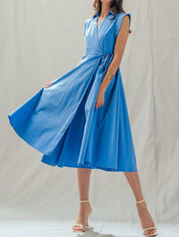 Urban Daizy - Collared Cap Sleeve Wrap Midi Dress