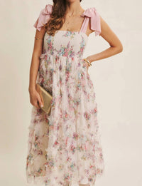 In February - Textured Floral Smocked Midi Dress