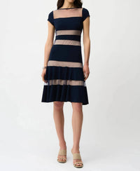Joseph Ribkoff - Mesh Insert Fit And Flare Dress