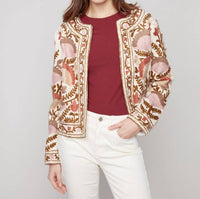 Charlie B - Embroidered Cotton Blend Basketweave Jacket