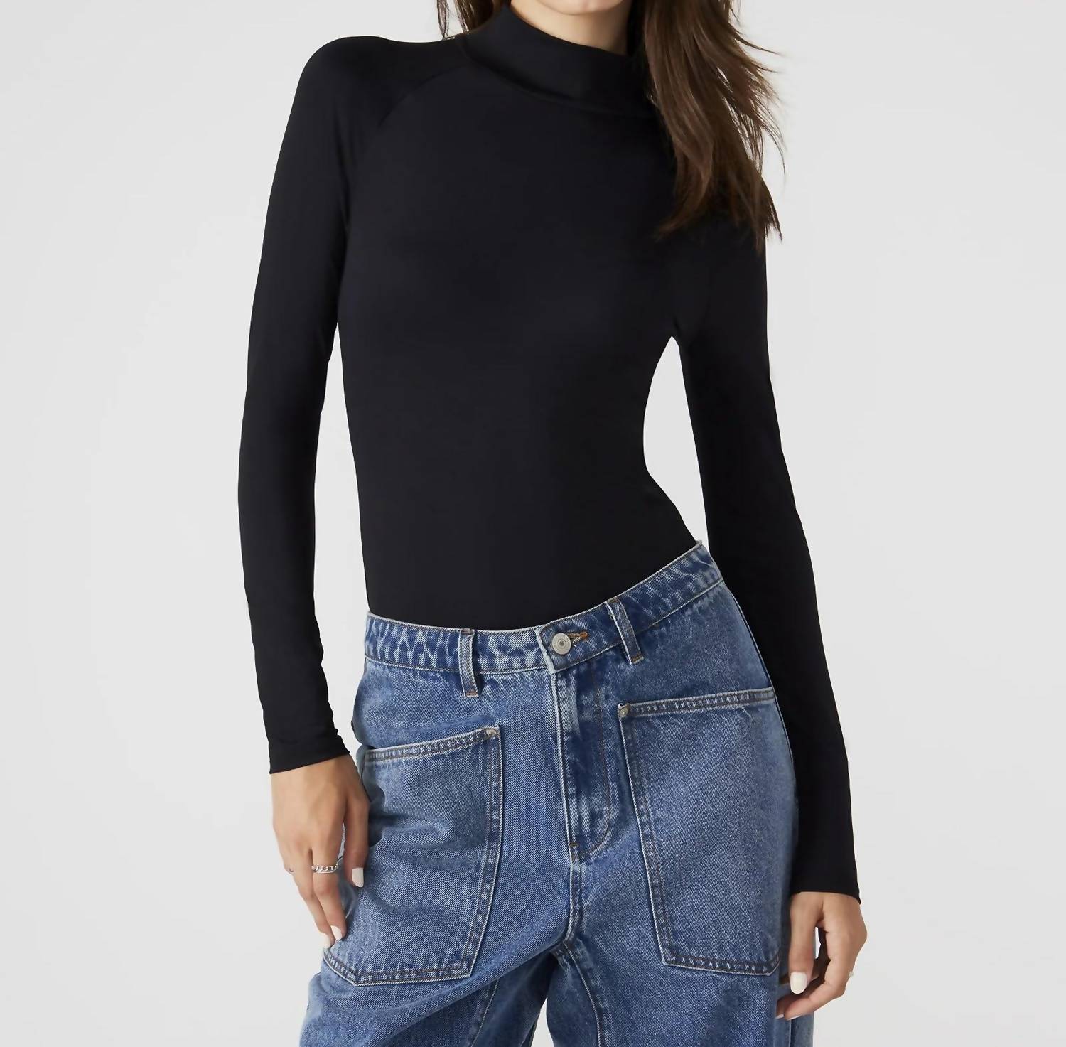 STEVE MADDEN Nelle Long Sleeve Bodysuit in black - women's shirt