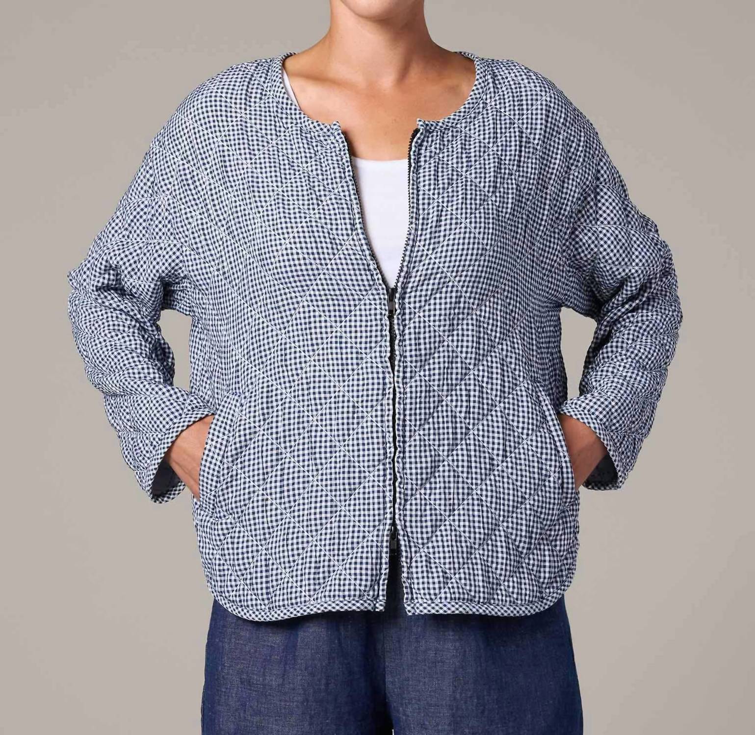 Cut Loose - Crinkle Check Quilt Bomber Jacket