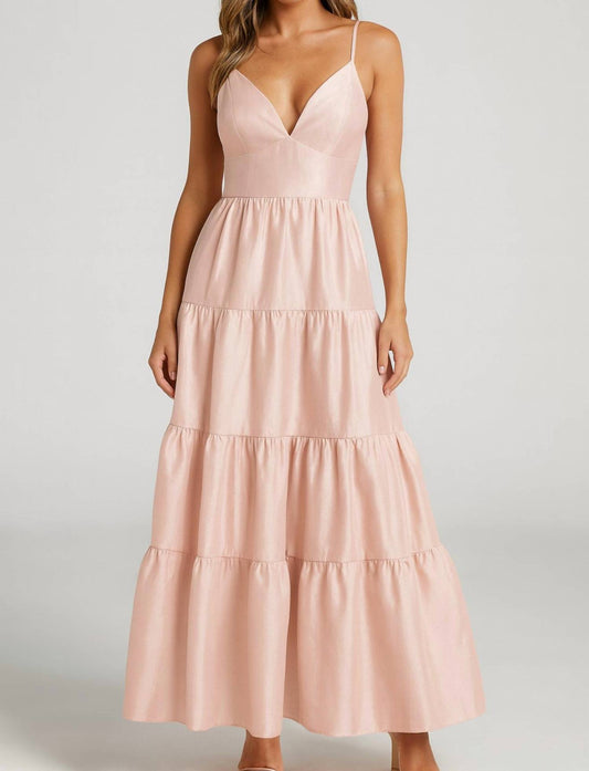 Hutch - Tiered Maxi Dress Taffeta Sheen Spaghetti Strapgown