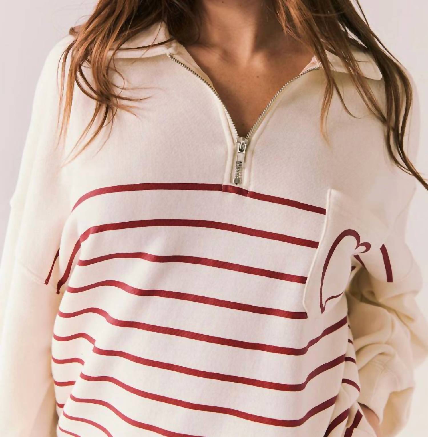 Chaser Heart Half Zip Sweatshirt in starry white - women's top - alternate view