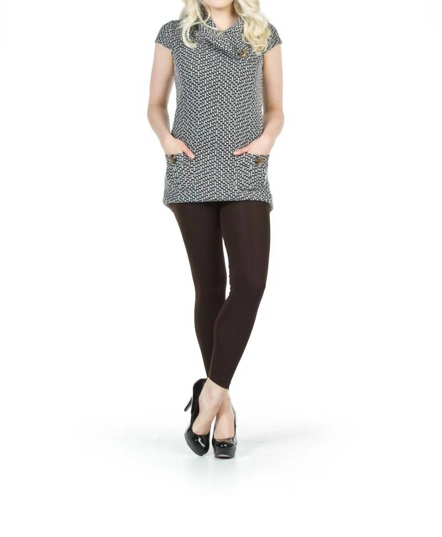 Papillon - Textured Drape Neck Patch Pocket Sweater Dress