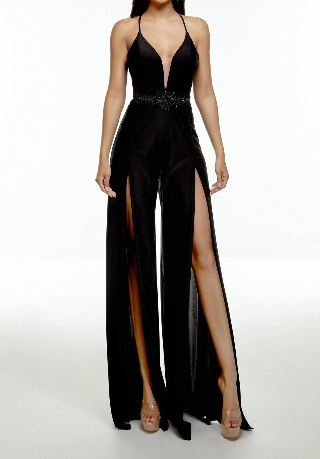 ALYCE PARIS Plunging Neckline Jumpsuit in black - women's pants