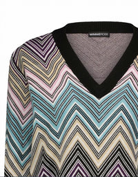 Minnie Rose - Women's Viscose Chevron Cropped V-neck Sweater