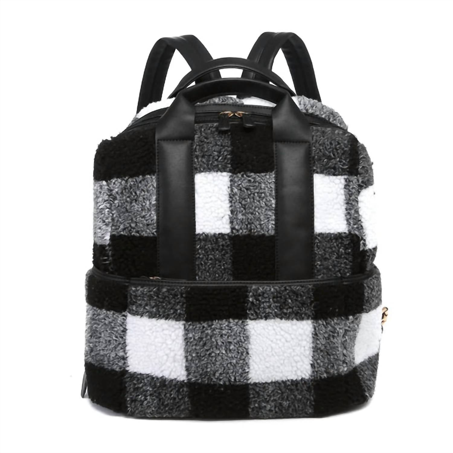 Jen & Co. Hattie Sherpa Backpack in white black - women's bag