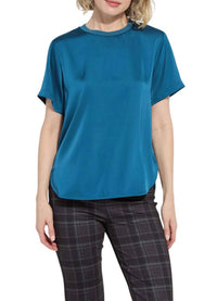 Lysse Aline Crew Neck Mix Media Top in irish blue - women's blouse