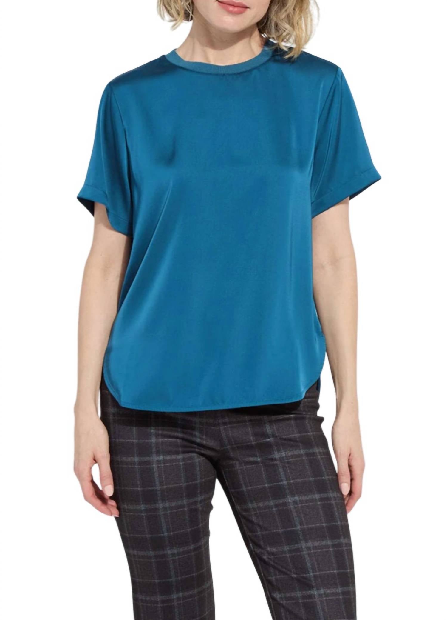 Lysse Aline Crew Neck Mix Media Top in irish blue - women's blouse