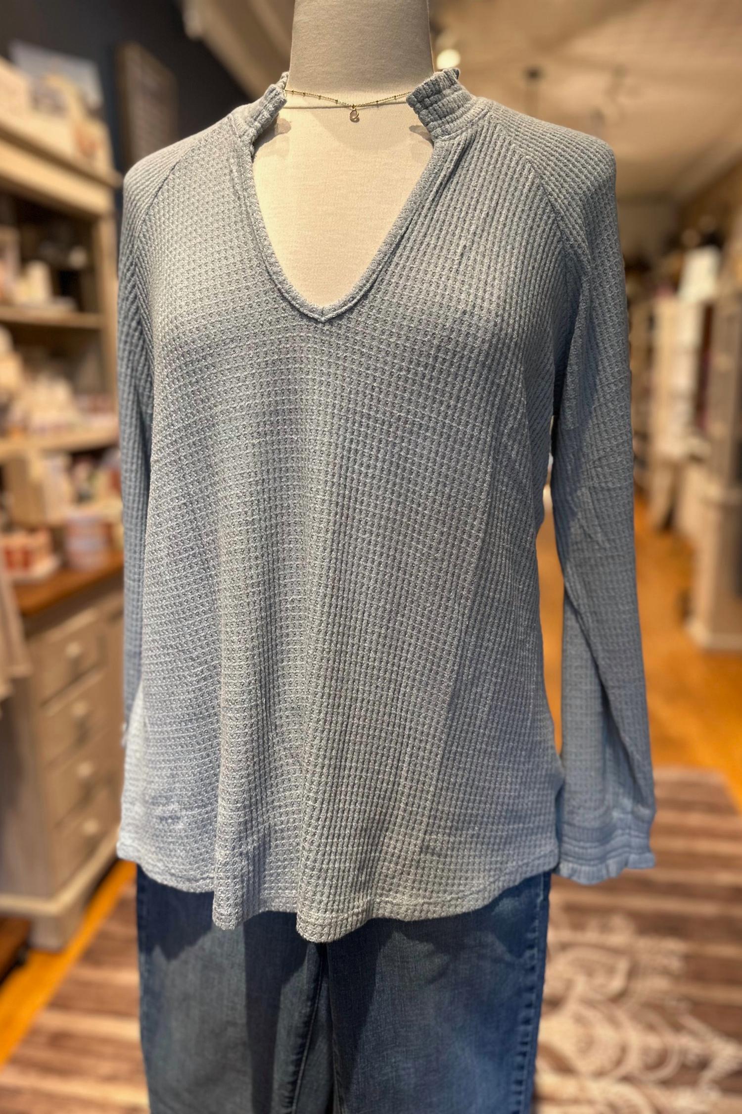 hello nite Women's Smocked Neck Top in beau blue - women's t-shirt