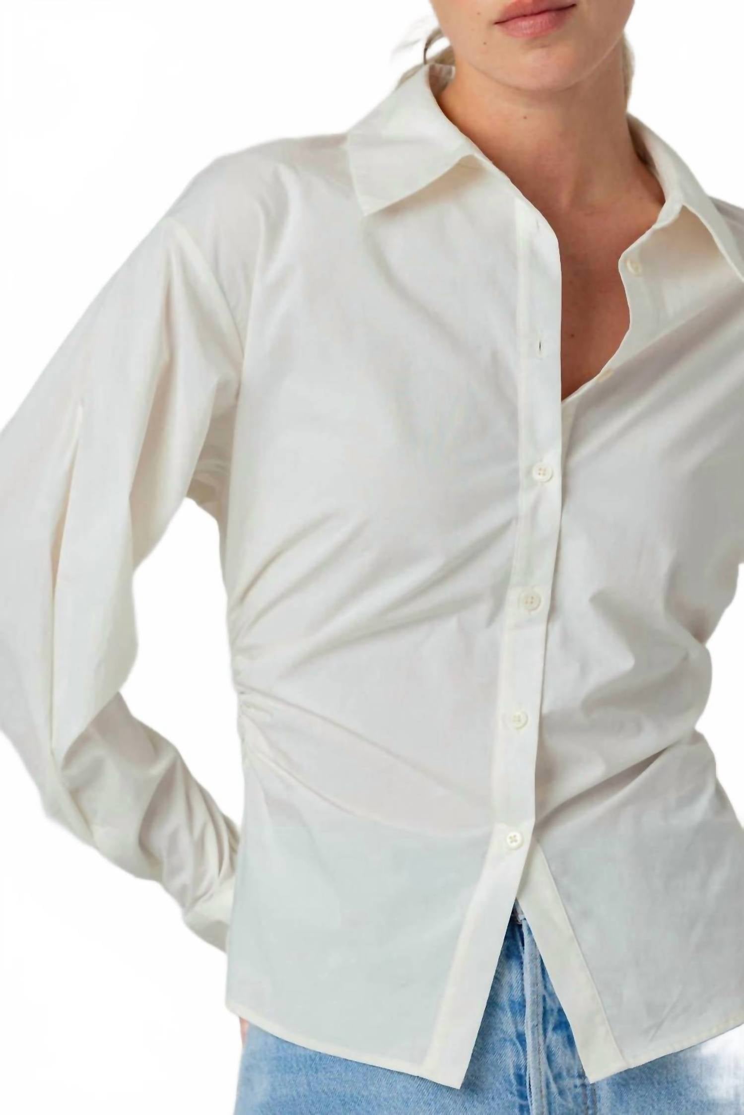 sundays Zariah Poplin Button Up Shirt in whisper white - women's shirt - detail view