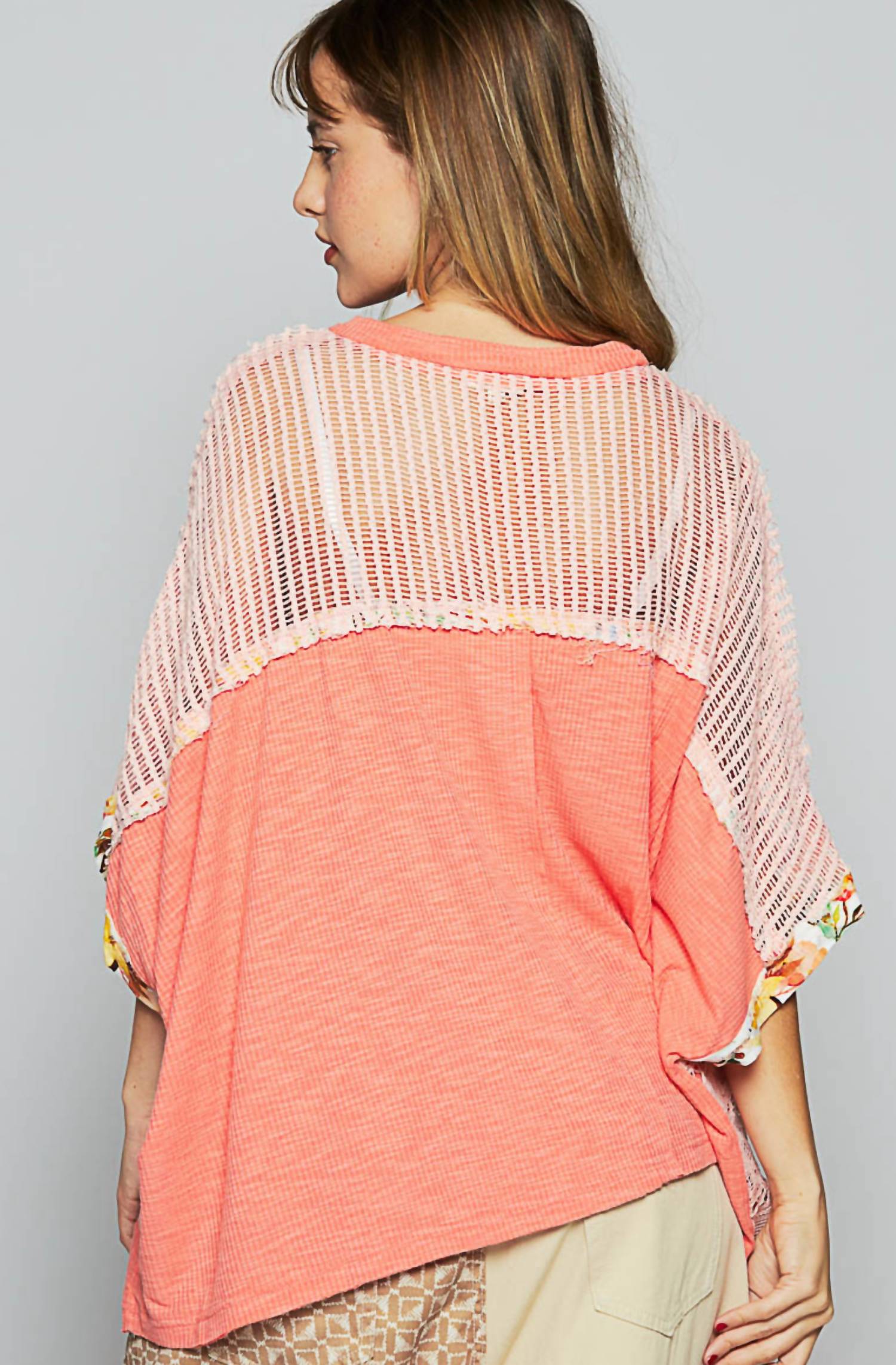 Pol - Birdie Patchwork Mesh Poncho