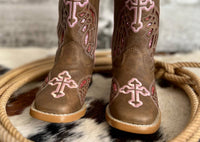 Tanner Mark Girl's Twister Angel Boots in pink brown - kids' boots - alternate view