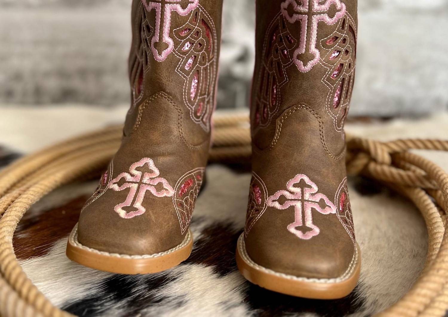 Tanner Mark Girl's Twister Angel Boots in pink brown - kids' boots - alternate view