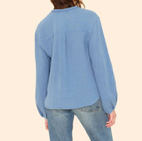 XIRENA Arielle Top in harbor blue - women's blouse - detail view