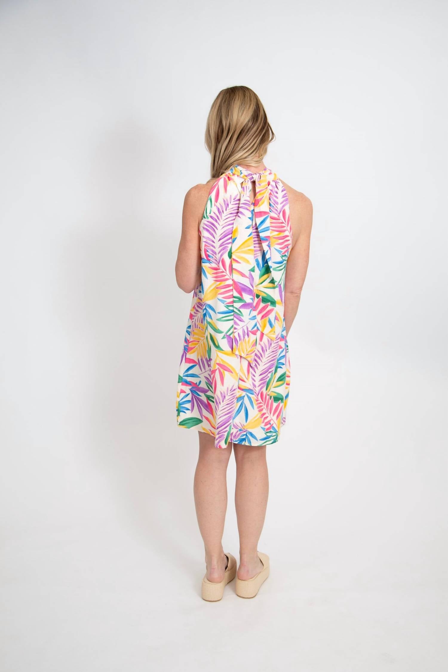 Fsl Apparel - Tropical Print Halter Mini Dress