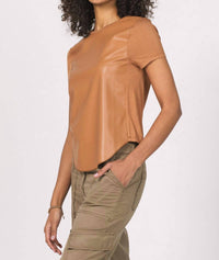 Another Love Elaina Faux Leather Tee in brown sugar - women's t-shirt - detail view