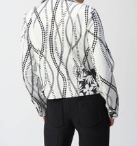 Joseph Ribkoff Faux Suede Floral Print Jacket in black white - women's jacket - detail view