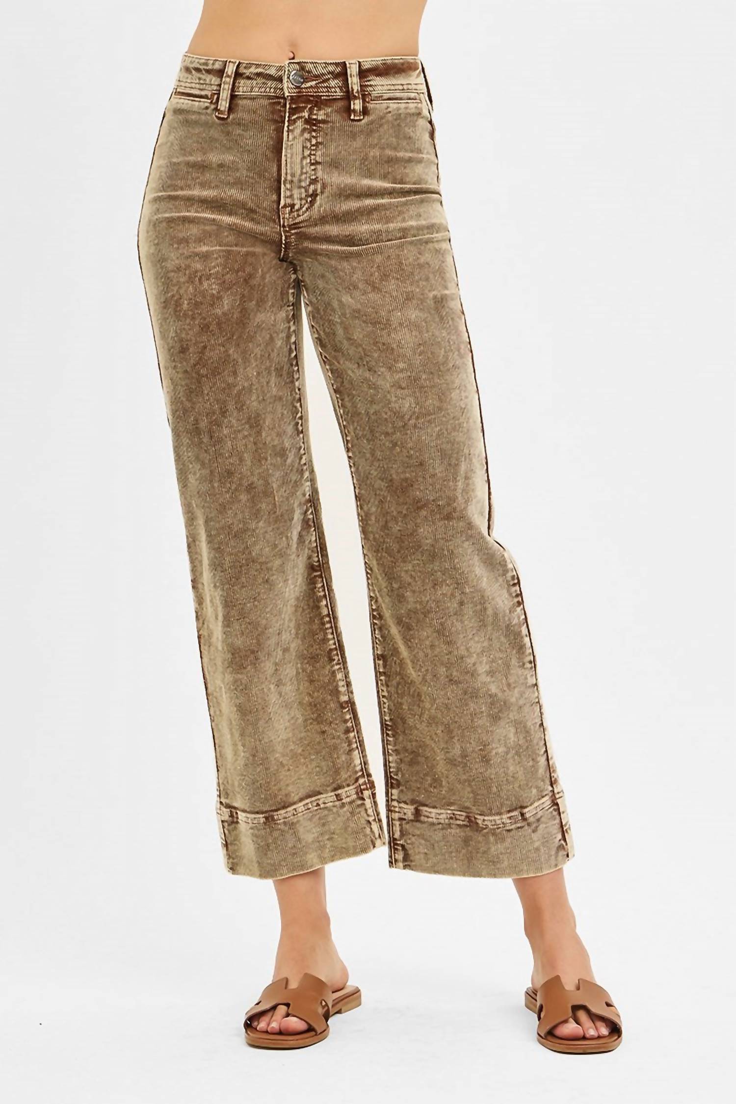 Risen - High Rise Crop Straight Corduroy Pants