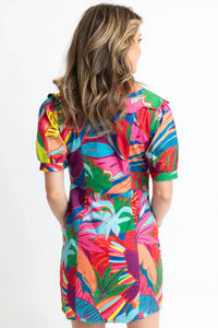 Karlie - Birds Of Paradise Scallop Collar Puff Sleeve Dress
