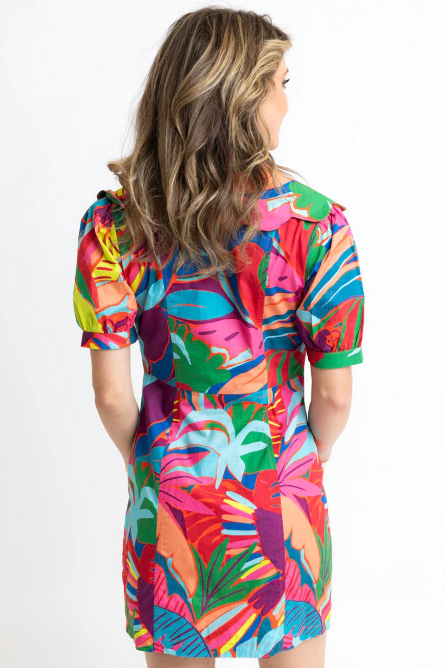 Karlie - Birds Of Paradise Scallop Collar Puff Sleeve Dress