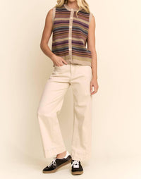 Davi & Dani - Button-down Front Stripes Ribbed Trim Vest