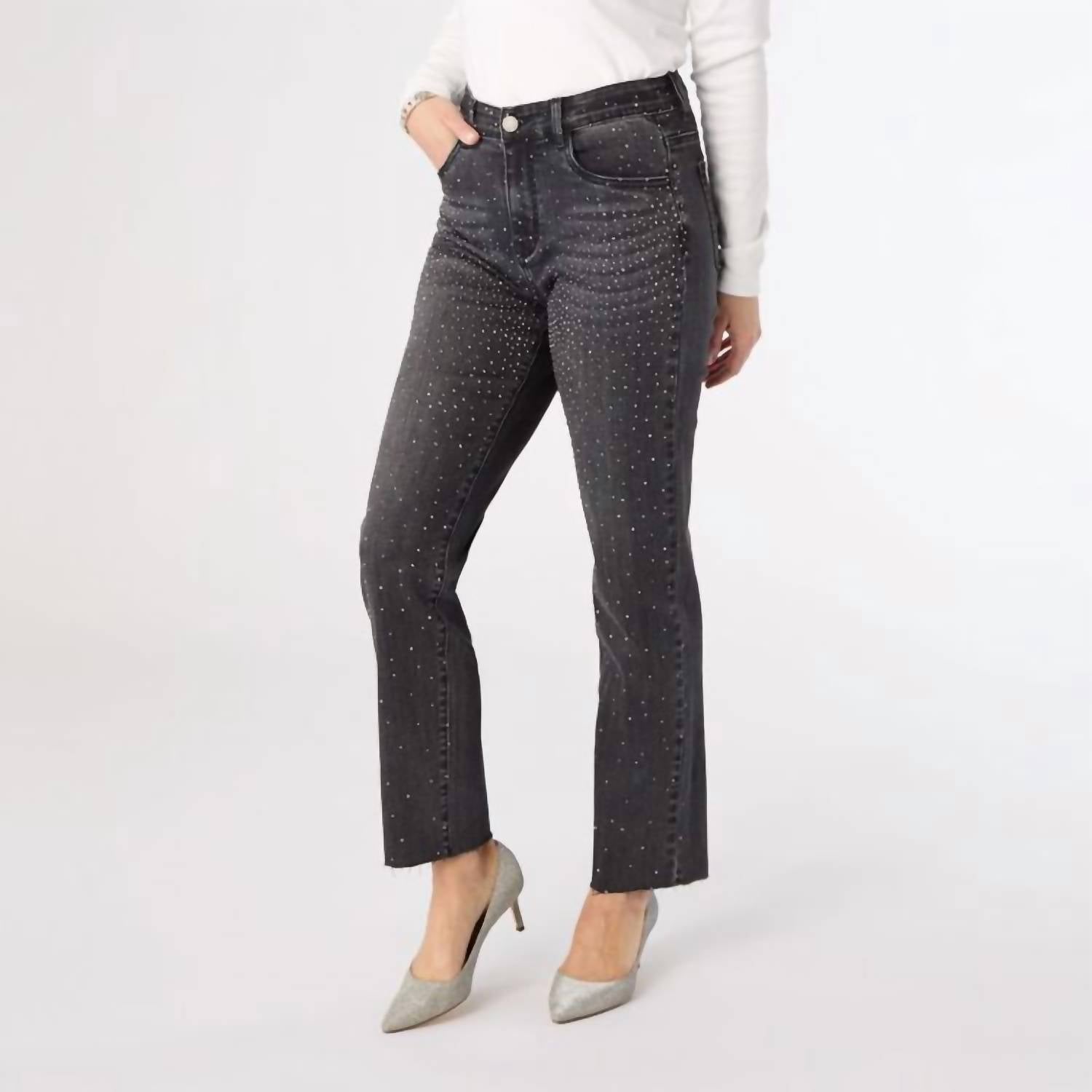 Coco + Carmen - Everstretch Straight Leg Jeans With Rhinestones