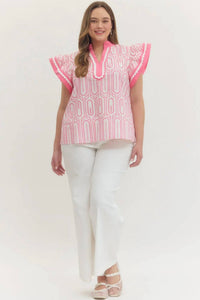 Entro - Pop Scallop Trim Statement Top - Plus