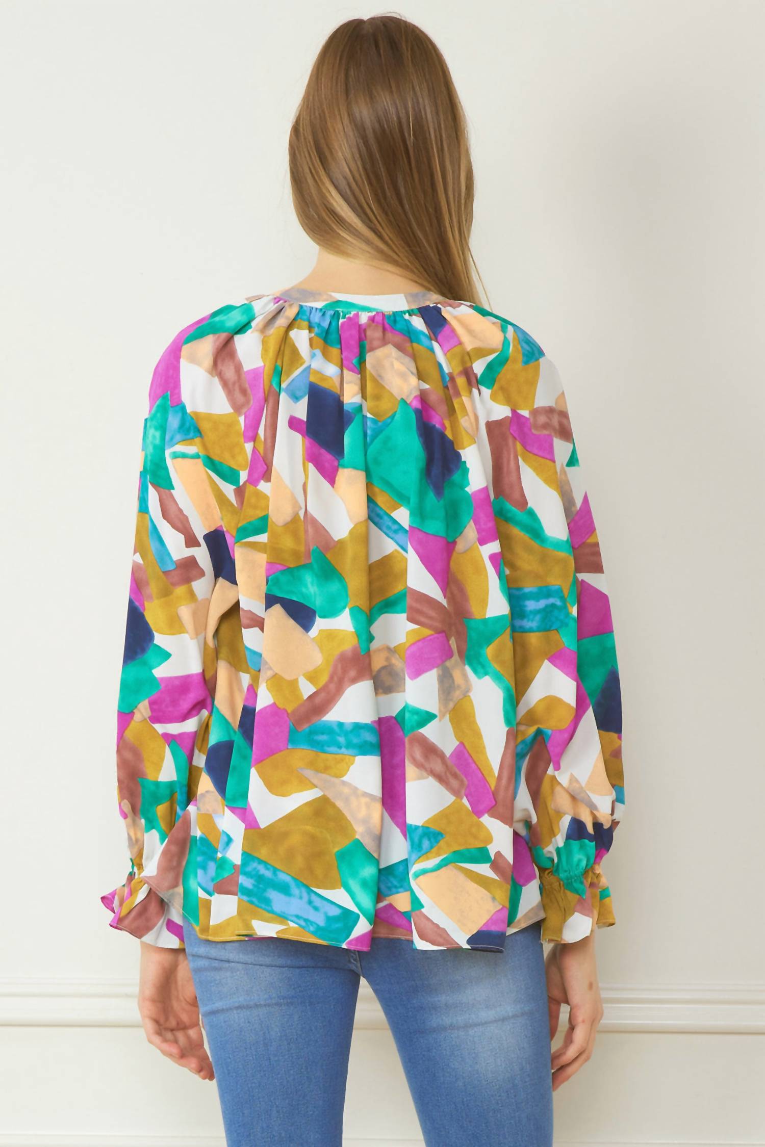 entro Abstract Button Down Blouse in orchid mix - women's blouse - detail view