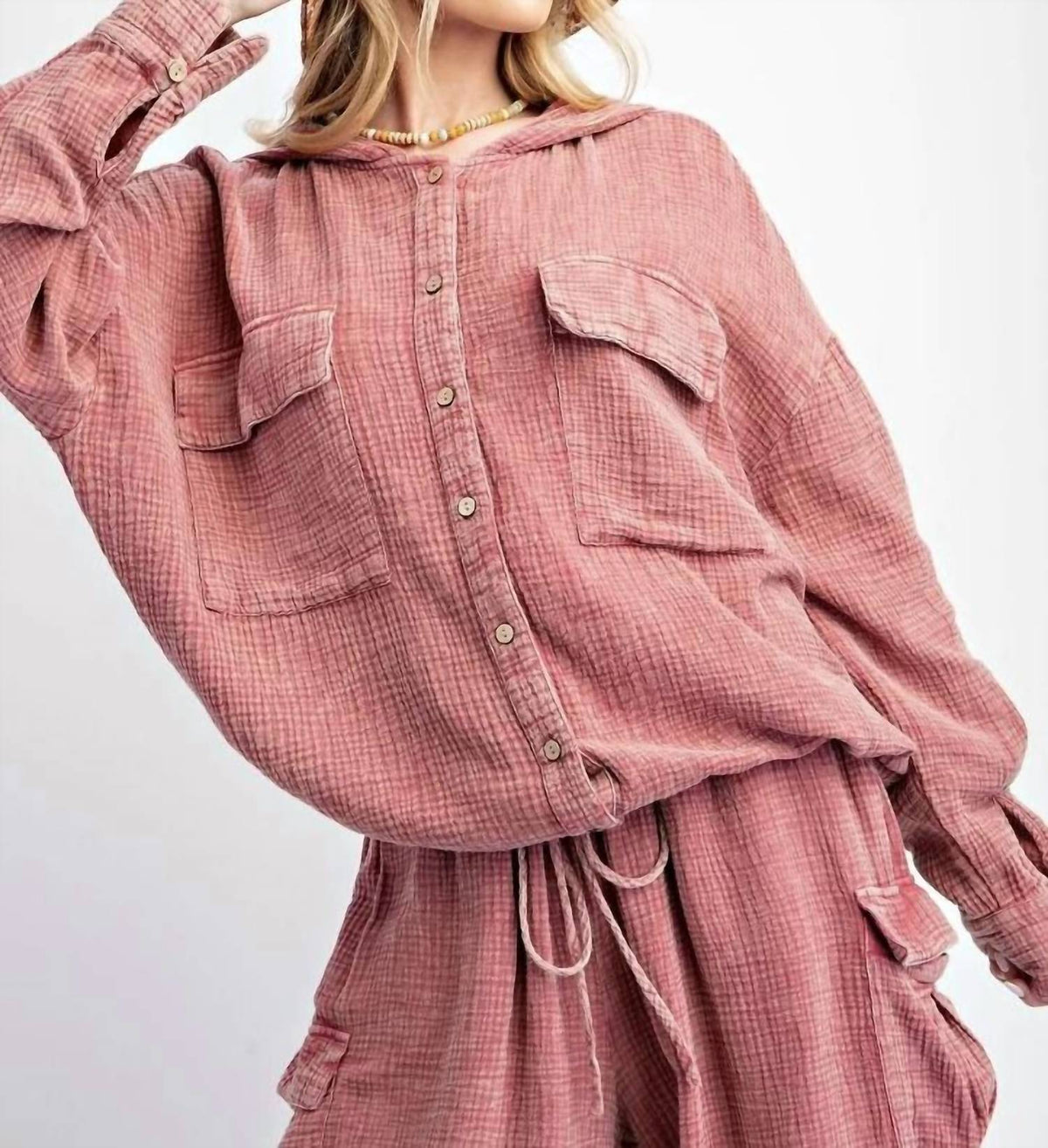 Easel - Button Down Cotton Gauze Hoodie