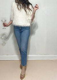 Listicle - Fuzzy Fringe Fun Crew Neck Top